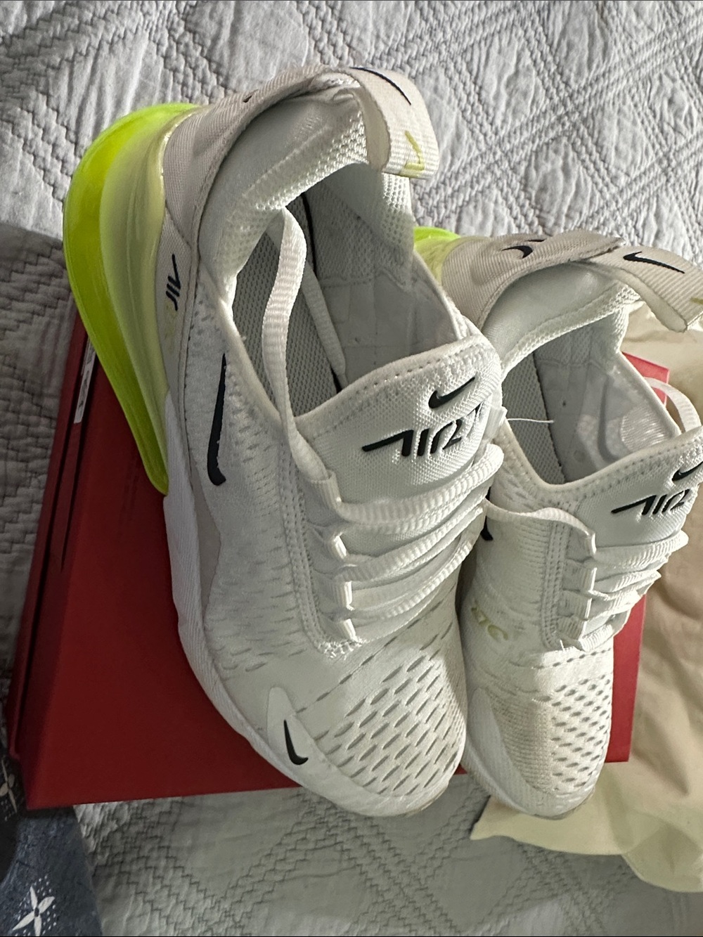 Nike White Sneakers with Neon Yellow Heel Accent
